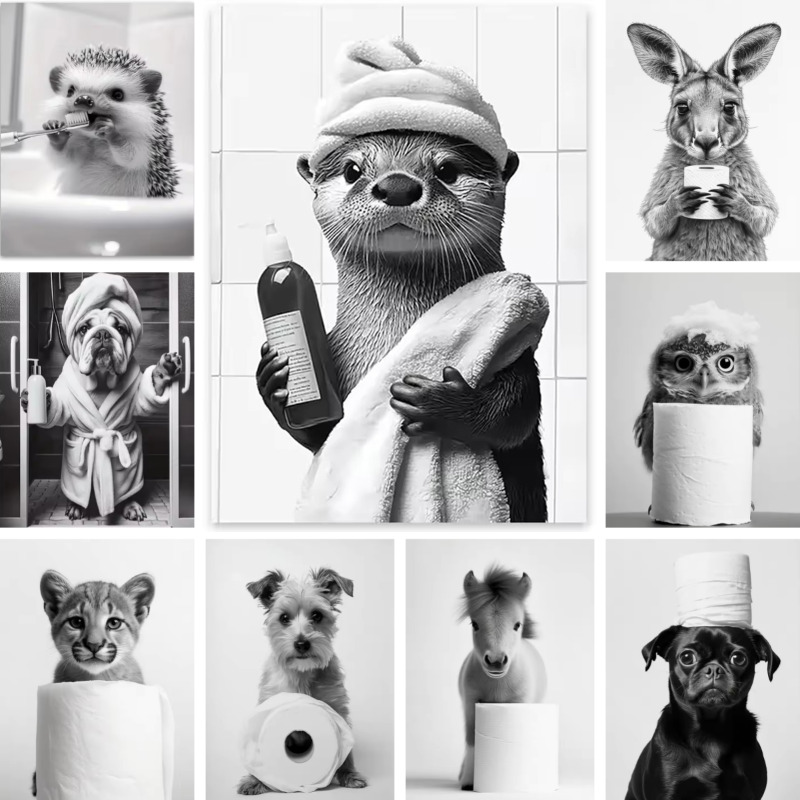 Home Bathroom Wallpaper - Animal banheiro papel higiênico pintura em