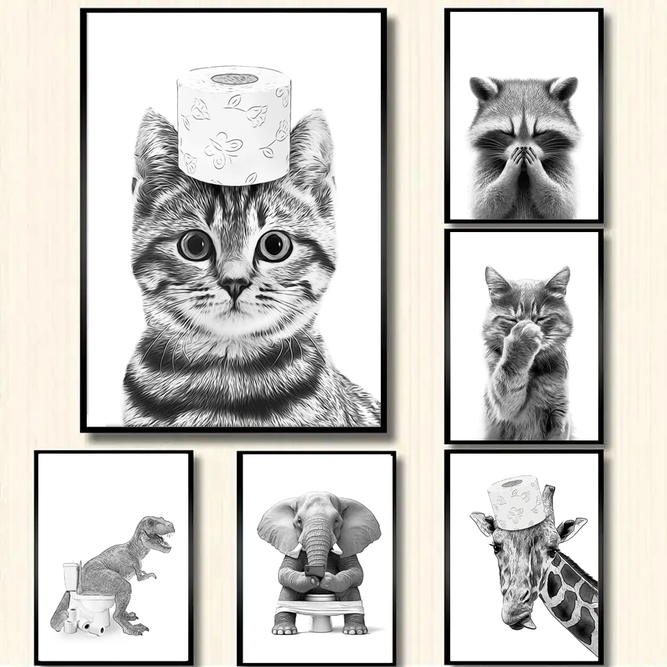 Home Bathroom Wallpaper - Pintura em Tela de Gato, Elefante,