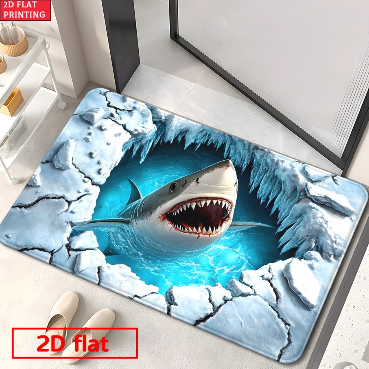 Home Bathroom Break - Tapete de Flanela 3D Tubarão Quebra-Gelo,