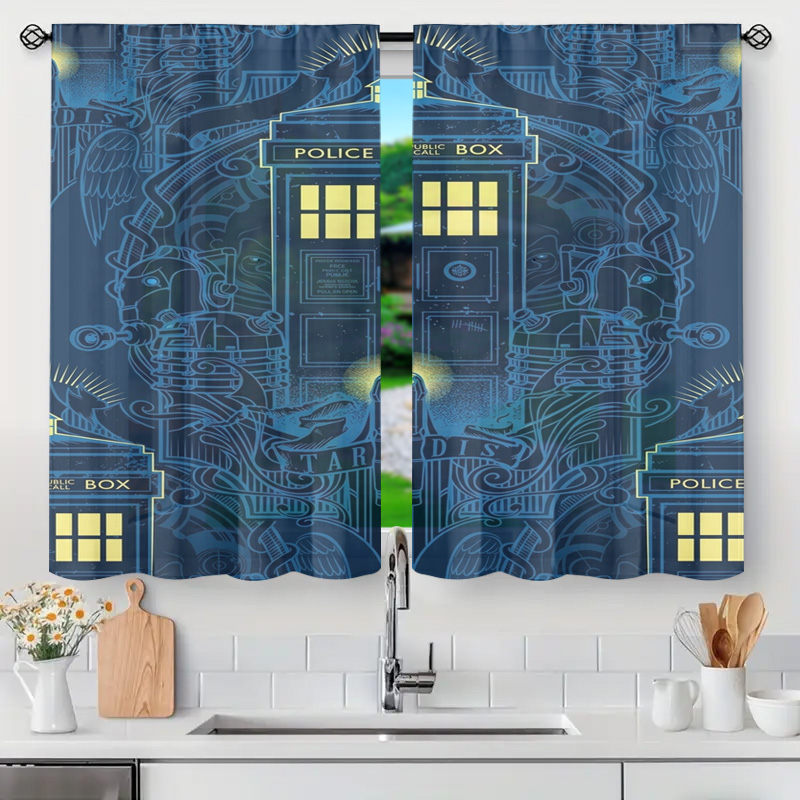 Home Bathroom Called - Cortinas Decorativas Vintage Azuis com Estampa