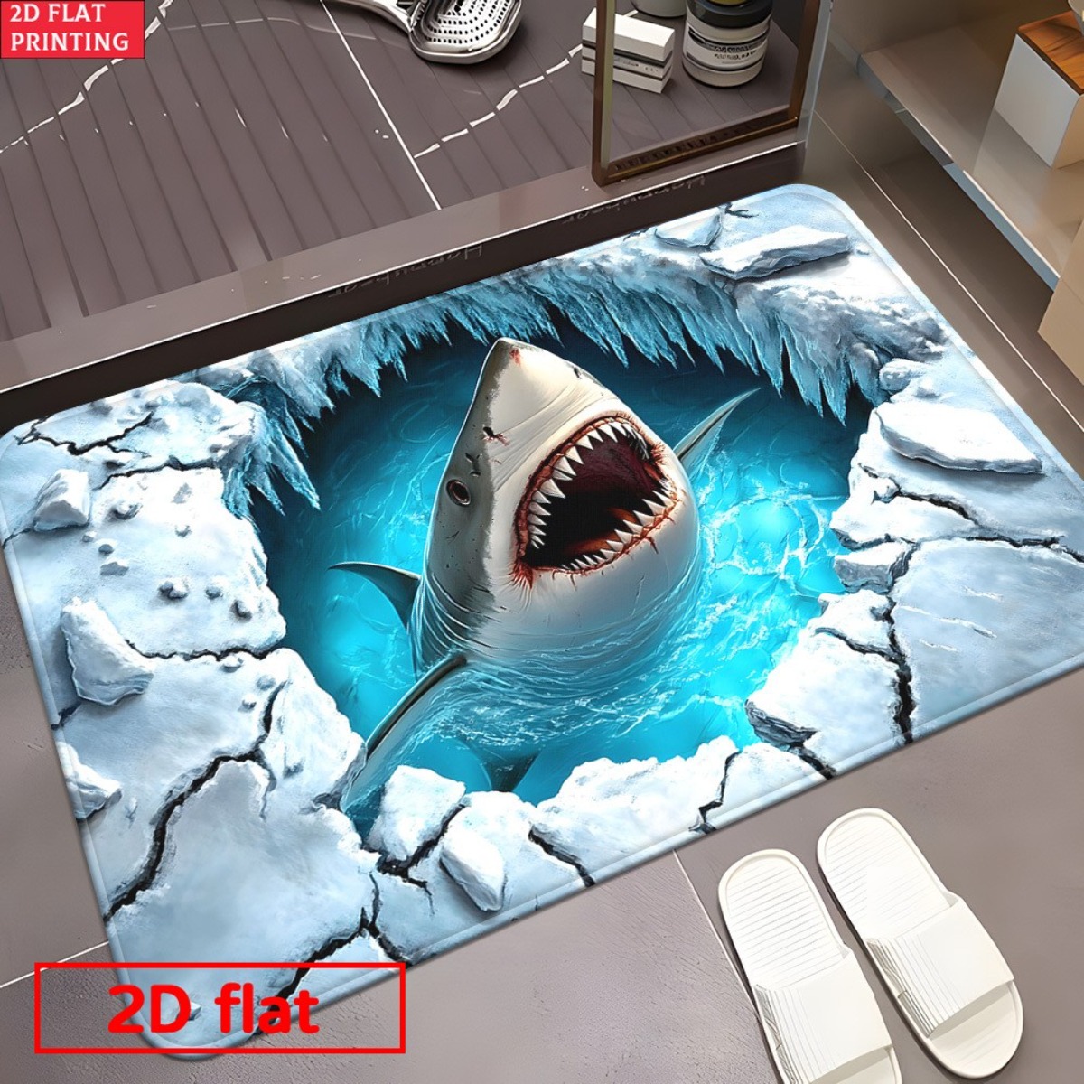Tapete de Flanela 3D Tubarão Q - Home Bathroom Break avaliação e preço