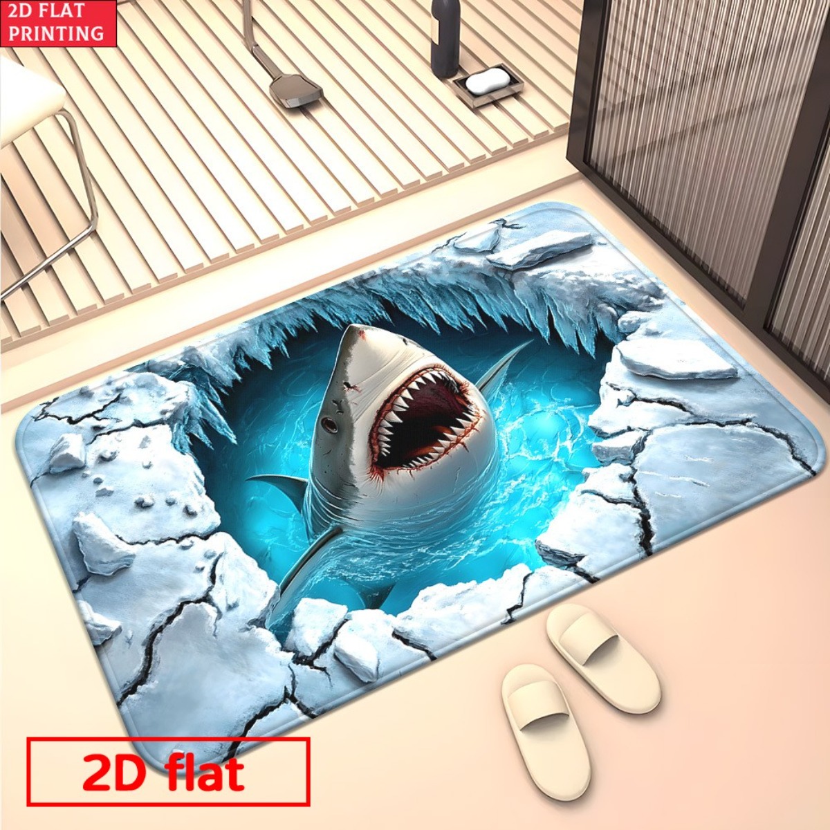 Tapete de Flanela 3D Tubarão Q - Home Bathroom Break avaliação e preço