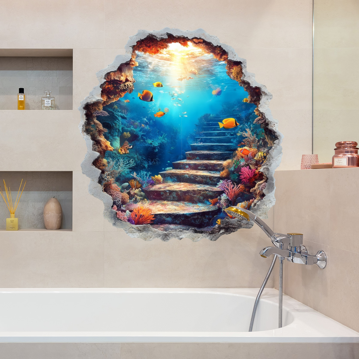 Adesivo de Parede 3D Mundo Sub - Home Bathroom Break avaliação e preço